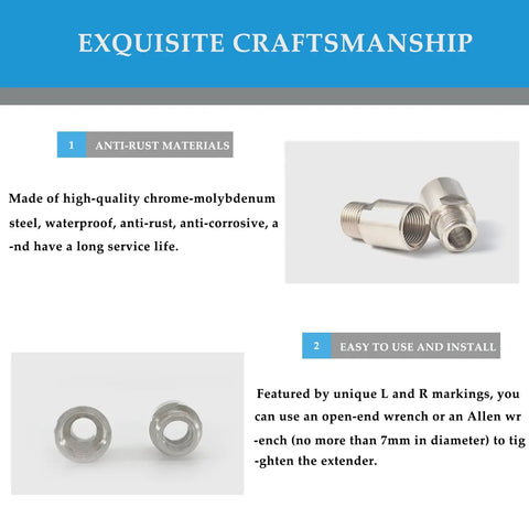 Bike Pedal Extenders 20mm Chrome Molybdenum Pedal Spacers Pair showing L and R markings, durable anti-rust steel