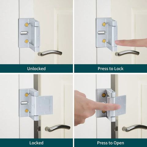 Two Pack Top Of Door Latches Silver Door Reinforcement Lock For Home And Hotel Security with installation steps
