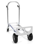 Heavy Duty 2 In 1 Portable Aluminum Dolly Cart With Smart Folding Toe Plate viewed from the rear, showcasing robust wheels and frame.