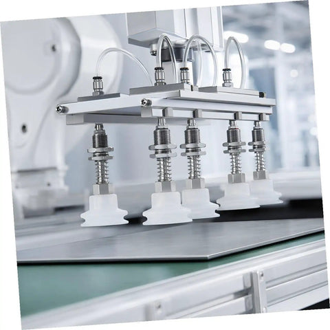 8 Pcs Heavy Duty Pneumatic Suction Cup Vacuum Gripper Set For Industrial Manipulator Arms attached to a robotic arm.
