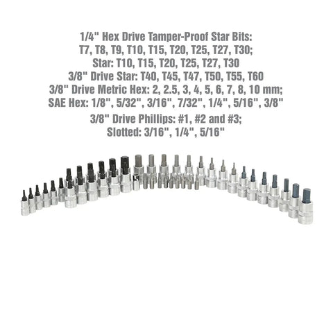 44 Piece Torx Socket Set For Auto Work With 1/4 And 3/8 Inch Drives, Heat Treated Alloy Steel Sockets, Posi Grip Design in EVA Tray