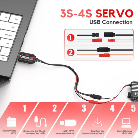 USB Servo Programmer Adapter Easy Peasy Setup Configurable Motor Controller With Windows Compatibility No Sweat Wiring For Rc Drone Hobby Rig connected to a laptop for setup.