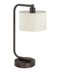 Bedside Table Lamp With USB Port, Modern Dark Bronze Desk Lamp With Linen Fabric Drum Shade, sturdy base shown