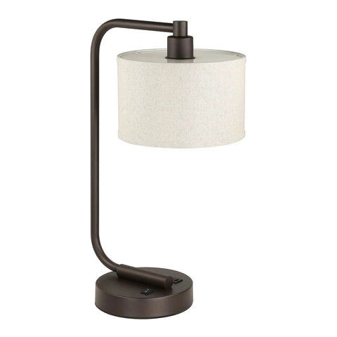 Bedside Table Lamp With USB Port, Modern Dark Bronze Desk Lamp With Linen Fabric Drum Shade, sturdy base shown