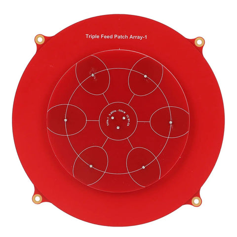 5.8GHz Triple Feed Patch Antenna for Drones and UAVs, red circular polarized flat panel array, top view