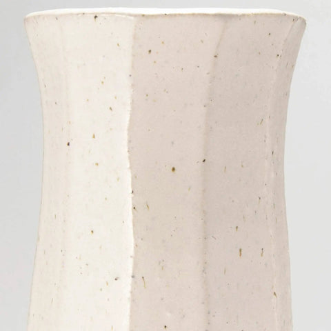 Close-up of MR-1-2503 Hechimon Large Vertical White Vase Flower Base Ceramic Beveled Pottery With Granite White Finish texture detail