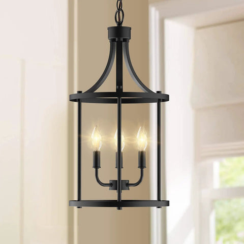 Cozy Farmhouse Black 3 Light Chandelier Pendant Lighting With Open Frame Design For Dining Room Kitchen Island Foyer And Entryway Matte Black Rustic Hanging Light Fixture With Modern Country Vibe