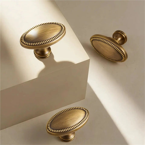 Premium Solid Brass Cabinet Handles French Vintage Style T Bar Drawer Knobs For Kitchen Cabinets And Bathroom Vanity, oval design