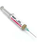 No Clean Flux Paste 8341 10ml with pneumatic dispenser for touch up soldering, syringe angled view