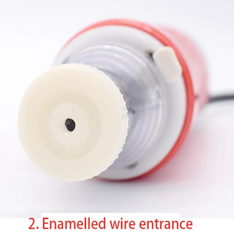 Close-up of the enamelled wire entrance of a Heavy Duty Electric Wire Stripper And Enameled Wire Scraper For Copper And Aluminum Coils Portable Hand Tool.