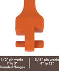 Petol Flange Wrench With Dual Pins One Half Inch Pin Fits One Inch To Three Inch Threaded Flanges And Five Eighths Inch Pin Fits Four Inch To Twelve Inch Flanges Easy Bolt Hole Insertion Heavy Duty Hand Tool For Plumbing Piping And Maintenance orange pin detail with size use text