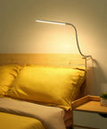Space Saving Clip On Desk Lamp With Clamp USB Gooseneck Reading Light 450 Lumens 3 Color Modes And Dimmable Brightness on bed