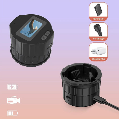 64GB Digital Eyepiece Telescope Camera With 2K Video And WiFi Universal shown with charging options and adaptability.