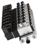 Eight Port Pneumatic Solenoid Valve Set With Two Position Five Way Base Muffler Quick Fittings PT One Eighth Inch DC Twenty Four Volt