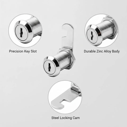 Cam Lock For Cabinets And Drawers, Quick Install Zinc Alloy Security Lock With Keys, Durable Replacement Hardware, detail view