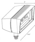 Line drawing of Future Flood 18W 5000K LED Flood Light Ultra Efficient Replacement For 70W Metal Halide DLC Premium 120 To 277V High Lumen Output Money Saver For Home And Commercial Spaces with dimensions