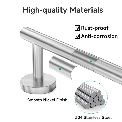 Brushed Nickel Hand Towel Bar For Bathroom Wall Mounted 9 Inch Towel Rack SUS304 Stainless Steel Towel Rod shown in nickel finish
