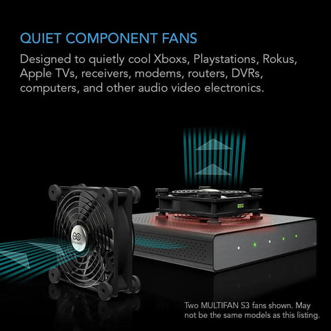 Whisper Quiet 120mm AC Powered Dual Fan With Speed Controller for Receiver DVR Gaming Console Cooling shown in operation