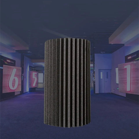 Studio Ready Acoustic Foam Panels To Kill Background Noise And Boost Room Vibes For Home Offices Studios And Classrooms Premium Sound Dampening Tiles; black cylindrical foam panel in studio setting.