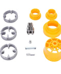 Top Rated ZJchao Electric PVC Pipe Threader Kit With Reusable Dies includes yellow fitting components and metal dies for home plumbing.
