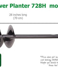 Auger Drill Bit Extension 7 Inch By 28 Inch With Half Inch Hex Drive Heavy Duty Garden Auger For Planting Gallon Pots Trees Shrubs And Post Holes Perfect Tool For Dirt Sand Soil And Clay shown with drill for scale.