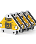 Tooliom Arrow Welding Magnets 4-pack, 25 lb max, silver metal bodies with yellow labels