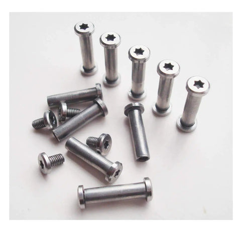 EDC Knife Screws And Rivets Pack Of 10 Sets Stainless Steel 304 Fasteners, arranged in a scattered view on a white background.
