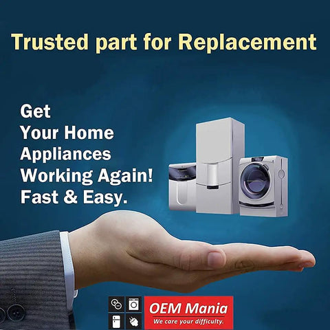 Hand holding appliance images, promoting Durable Refrigerator Water Valve OEM Replacement for Whirlpool KitchenAid Kenmore for 3 Line Inlet With Dual Outlets And Two Coils Fits IMV708 Style Parts and Easy Install.