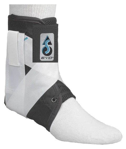 EVO Ankle Stabilizer Brace With Figure Eight Ballistic Nylon Straps For Real Support And Low Profile Fit Small Black on foot