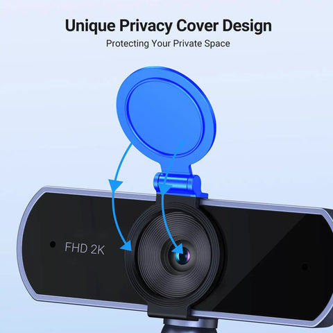 2K 30FPS Ultra HD PC Webcam With Dual Microphones Privacy Cover USB Plug And Play Streaming Camera Close-up