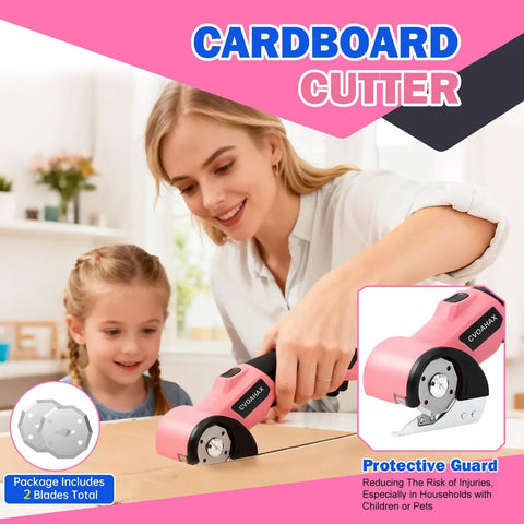 4.2V Cordless Electric Box Cutter And Scissors High Powered Battery Powered Rotary Blade Cutting Tool For Cardboard Boxes in use.