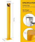Heavy Duty 2 Pack 36 Inch Yellow Safety Bollards, Tough As Nails Steel Traffic Posts dimensions and mounting details.