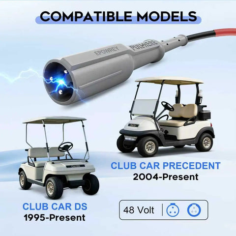 15 Amp 48 Volt Golf Cart Battery Charger For Club Car With 3 Pin Round Plug Lead Acid Compatible models displayed