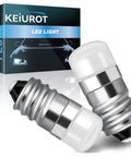 Slick E10 Miniature Bulbs 2 Pack House Number Light Replacement For 10 To 30 Volt Wiring No Hassle Install And Heavy Duty Wedge Socket Plug And Play Setup For Quick Car Or Boat Lighting, two E10 LED bulbs with silver bases.