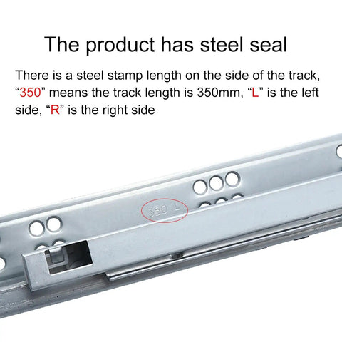Push To Open Undermount Drawer Slides With Full Extension Three Section Rails 10 To 20 Inch 80 Lbs Stamp Detail