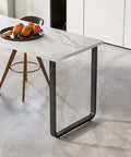 Rock Solid Industrial Metal Table Legs Two Pack Heavy Duty Square Tube Replacement Furniture Supports With Built Tough Adjustable Foot Pads For Dining Coffee Kitchen Tables shown under white marble tabletop.