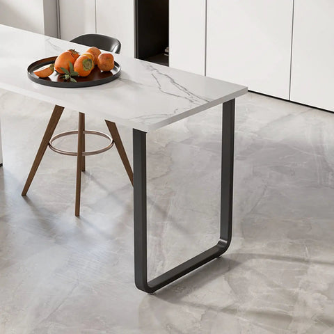 Rock Solid Industrial Metal Table Legs Two Pack Heavy Duty Square Tube Replacement Furniture Supports With Built Tough Adjustable Foot Pads For Dining Coffee Kitchen Tables shown under white marble tabletop.