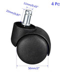 Four Piece Black Nylon Swivel Twin Wheel Stem Casters Hard As Nails Top Shelf Replacement Furniture Rolls Built Tough For Cabinets Shelves Chairs Easy Install Two Inch Diameter Smooth Glide Workhorse. Close-up of 2-inch black nylon caster with 11mm stem.
