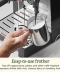Professional Grade Home Espresso Maker Featuring Solid Twenty Bar Pressure And A Stainless Steel Bottomless Portafilter For Straight Up Cafe Kick And Zero Fuss Brewing Any Day, with hand frothing milk.