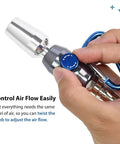 Mini Aluminum Windstorm Air Blow Gun With Adjustable Flow Nozzle shown in hand for controlling air flow