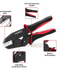 Ratchet Crimping Tool For Heat Shrink Connectors AWG 22 To 10 Pro Wire Crimper with ergonomic handle and replaceable jaws