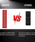 Comparison between red magnetic modular wrench organizer set for tool drawers and a black non-magnetic version