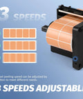 Workhorse Portable Label Dispenser with Dual Sensors And Three Speed Modes For Shipping Packages showing adjustable speed settings for label peeling.