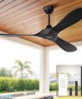 Black Outdoor Ceiling Fan 52 Inch No Light With Remote Control Three Blades Six Speed Reversible DC Motor for patio