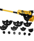 Manual Pipe Tube Bender Set For Steel And Copper Tubing Heavy Duty Lever Handle Bending Tool with multiple formers and handle.