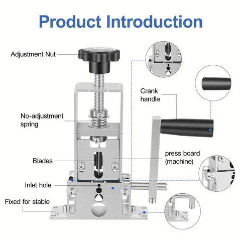 Diagram of Dual Drive Wire Stripper Tool For Scrap Copper And DIY Wiring, showing components and adjustable settings.