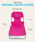 Chaise Lounge Portable Reclining Lounger For Outdoor Patio Beach Lawn Camping And Pool 72 By 22 Inch Pink with open face cavity