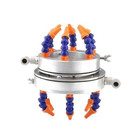 Rock Solid Spindle Cooling Ring 105mm Universal Spray Nozzle for CNC Mills with adjustable arms and metal base.