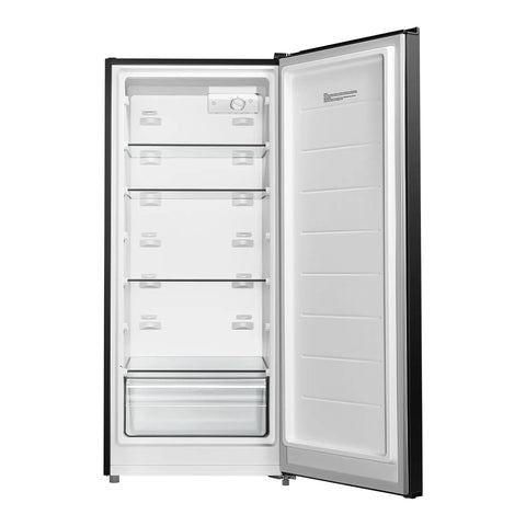 Interior view of Big Capacity 7.1 Cu Ft Upright Freezer Refrigerator Convertible in Black with flexible four shelves.