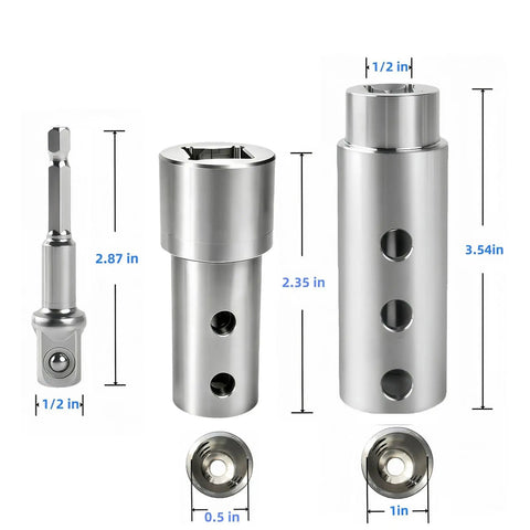 Heavy Duty Trailer Jack Drill Adapter Fits Half And One Inch Shaft Drives For Towing Campers Up To Twelve Thousand Lbs Quick Swap Design with dimensions.